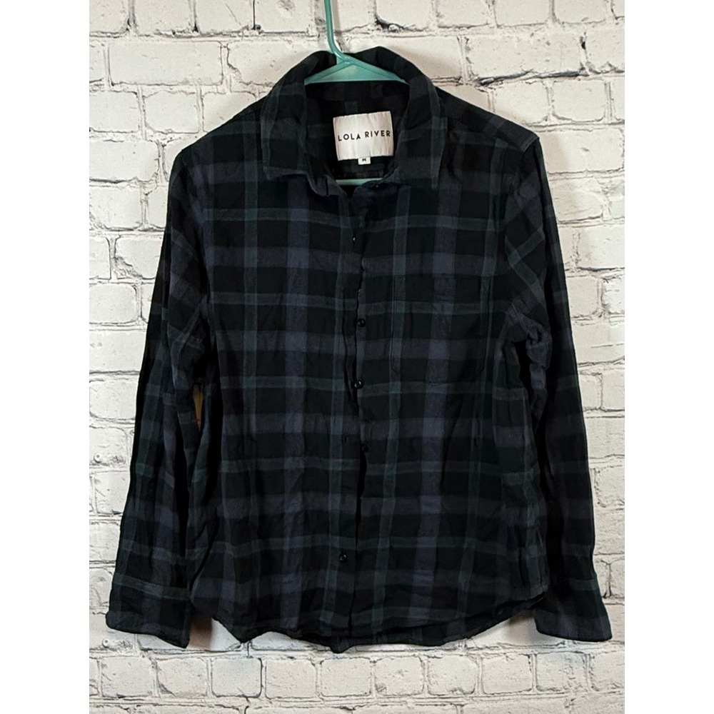 Lola River Flannel Shirt Plaid Long Sleeve Button Up Top, Size M